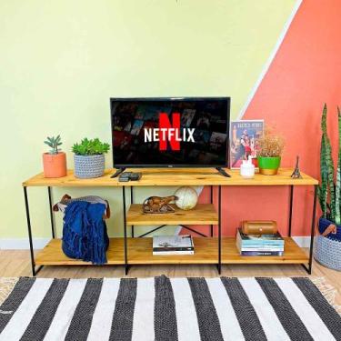 Imagem de Rack de TV Industrial de Ferro e Madeira 1,50m Nozes e Preto - ArtFact