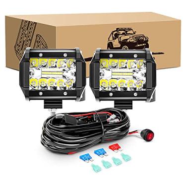 Imagem de GOOACC 2 PÇS 60W 4 Polegadas Tripla Linha LED Pods Luz de inundação Luz de neblina Luz de condução com 16AWG Cablagem Off Road - 2 Fios para Carrinhos de Golfe de Caminhão SUV ATV UTV, 2 Anos de Garantia, (Auto-510)