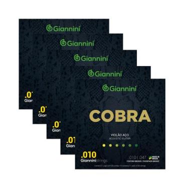 Imagem de Kit 5 Encordoamento Violão Giannini Cobra GEEFLEF Fósforo Bronze 0.010