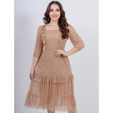 Imagem de Vestido Midi com Manga 3/4 de Festa Soltinho Convidada Evangélico - Fa