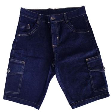 Imagem de Bermuda Jeans Lycra Cargo Masculina - CHEGA MAIS, Azul escuro, 44