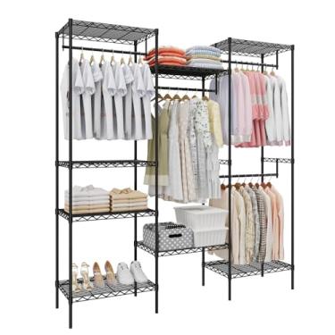 Imagem de GarveeHome Suporte de roupas de metal resistente, organizador de roupas independente com 4 hastes de pendurar e 8 prateleiras, suporte ajustável para pendurar roupas, 175 cm C x 39,9 cm L x 194 cm A,