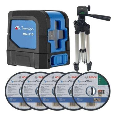 Imagem de Kit Nível Laser Vermelho Linhas Minipa Mn110 Tripé 5 Discos