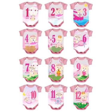 Imagem de Body Mesversario Ursinha Aventureira Kit 12 Bodies de Bebê 1 a 12 Mese