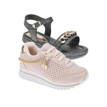 Imagem de Tenis de Menina e Sandália Escolar - KIT 2 PARES Tam 24 ao 34 - sapati