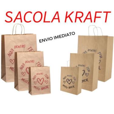 Imagem de 25 Sacolas Kraft Amor PP 24x18x10,5 Menor Preço - MLBPEL
