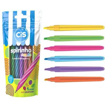 Imagem de Kit Caneta Spirinho Scents 5 Cores + 6 Marca Texto Neon Lumini Lite Cis