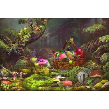 Imagem de Fundo de floresta fantasia primavera desenho animado conto de fadas cogumelo floresta fotografia fundo infantil fantasia festa de aniversário recém-nascido chá de bebê fantasia prado fundos 2,1 x 1,5