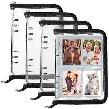 Imagem de 4 fichários de cartões fotográficos Kpop com 6 anéis internos, organizador de álbum de fotos em PVC transparente A5 com zíper, capa macia e reutilizável, 25,4 x 17,8 cm (preta)