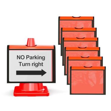 Imagem de HiGiant 6 peças de manga de cone de trânsito com bolsos para cautela, placa de mensagem de segurança, capa de cone para aviso de atividade ao ar livre, treinamento esportivo