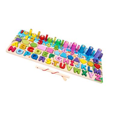 Imagem de Kisangel 1 conjunto Montessori, empilhador de formas organizadoras de madeira, formas geométricas, brinquedo, quebra-cabeças, blocos de tabuleiro, empilhar cores do bebê, brinquedos de classificação para crianças e jogos de pesca