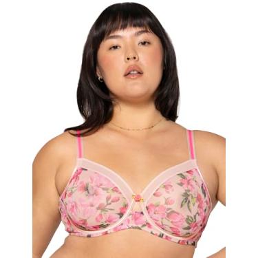 Imagem de Curvy Couture Malha transparente feminina, cobertura total sem forro, suporte sexy plus size, Rosa em plena floração, (40) C