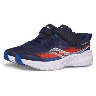 Imagem de Saucony Tênis infantil unissex Kinvara 14 com fecho alternativo, Azul-marinho/vermelho, 4.5 Wide Big Kid