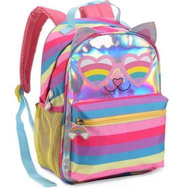 Imagem de Mochila Escolar Passeio Infantil Meninas Gatinho Arco-íris - Denlex