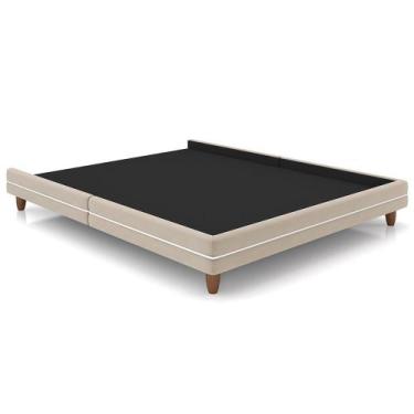 Imagem de Cama Casal King Base Box Pés Madeira 203cm Suném P05 Veludo Bege - Lya