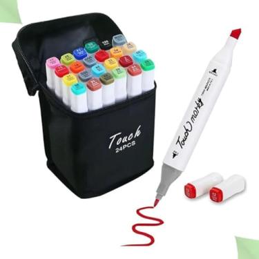 Imagem de Canetinha Colorida 24 Cores Ponta Dupla para Colorir Kit Estojo de Canetas Escolar Marcador Coloridas Permanente