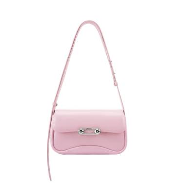 Imagem de LA FESTIN Bolsa de ombro de couro dividida para mulheres, bolsa versátil com alça ajustável para mulheres, bolsas transversais modernas, Sakura rosa, Medium