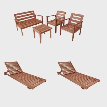 Imagem de Conjunto de Móveis Sofa, 2 Poltronas, Mesa e 2 Espreguiçadeiras Madeira Maciça
