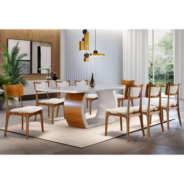 Imagem de Conjunto de Mesa de Jantar Retangular com Tampo de Vidro Off White Zeus e 8 Cadeiras Go...