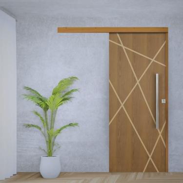 Imagem de Porta de Correr Padrão Imbuia Agatha Trilho Embutir Puxador Tubolar 800 Mm Cromado 110 X 210