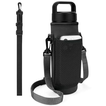 Imagem de Linkidea Suporte para garrafa de água com 2 alças compatível com garrafa YETI Rambler de 737 g, Yonder 740 ml, suporte para bolsa de viagem para garrafa de água, alça de ombro com bolso de malha para