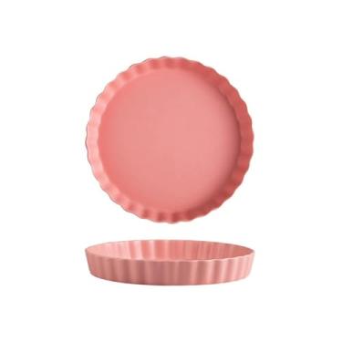 Imagem de Prato de cerâmica esmaltada, prato de sobremesa de bolo de macarrão - rosa 25,4 cm