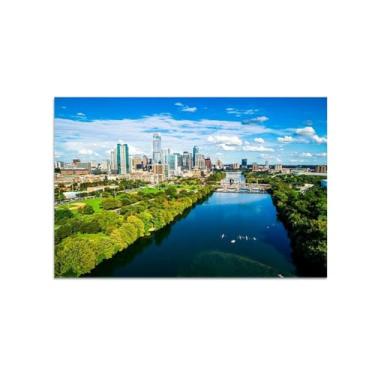 Imagem de MUHJDYC Arte de parede em tela de paisagem urbana - pintura de paisagem arte de parede para sala de estar - arranha-céus horizonte panorâmico cidade impressões em tela pôster 50x75cm-19x29in sem