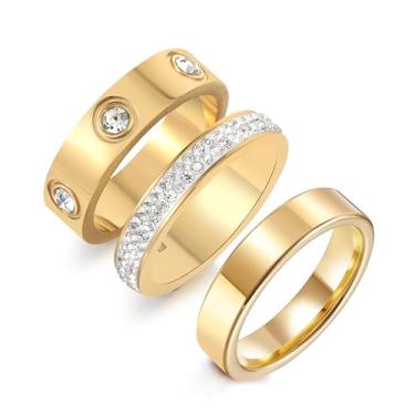 Imagem de Jarlinwel Anéis de ouro e prata para mulheres, delicados, banhados a ouro 18 K, zircônia cúbica, conjunto de anéis de polegar, amor, amizade, anéis de noivado e casamento, Aço inoxidável, Sem pedra