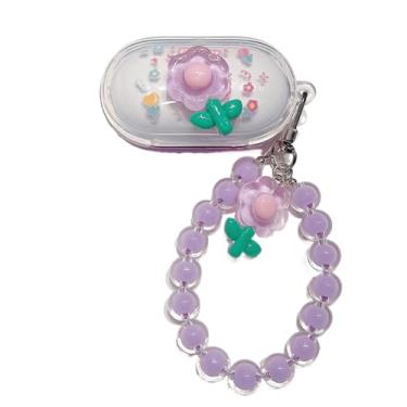 Imagem de AOLABOKY Capa de fone de ouvido para Samsung Galaxy Buds Plus (2020)/Galaxy Buds (2019), linda flor borboleta doce gradiente transparente para fones de ouvido com corrente de pulso para meninas (B)
