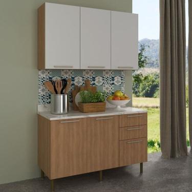 Imagem de Cozinha Compacta 120cm 2 Peças, 5 Portas e 3 Gavetas Freijó/Branco