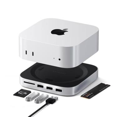 Imagem de Satechi Hub e suporte para Mac mini M4 com gabinete SSD NVMe, base Mac mini M4 com 2 x USB A até 10 Gbps, porta de dados USB A, leitor de cartão SD para Mac mini M4, Mac mini M4 Pro - prata