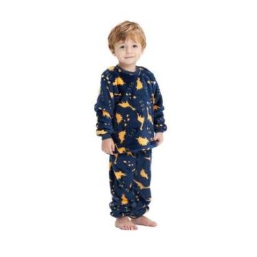 Imagem de Pijama Inverno Longo Bebê Menino Soft Fleece Com Punho Dinossauro Laranja-Masculino