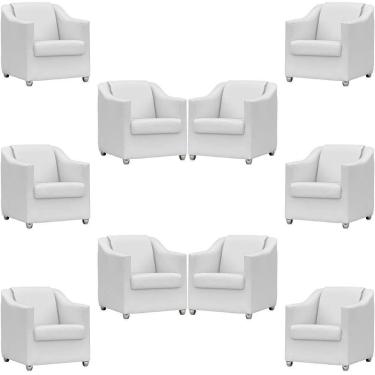 Imagem de Kit 10 Poltronas Mila Corino Cores Pé De Plástico Cromado - Branco Corino
