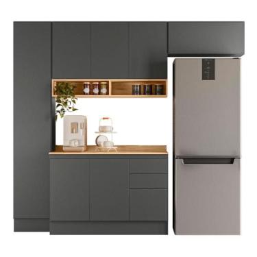 Imagem de Cozinha Compacta Acacia 240cm com 7 Portas 3 Gavetas Rodape - Loja Doc