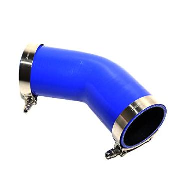 Imagem de TMKOOL Mangueira de silicone acoplador de cotovelo de 4 camadas reforçado de 8,25 cm ID 45 graus com braçadeira de parafuso T aço inoxidável (3,25" AZUL)