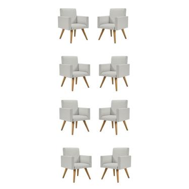 Imagem de Kit 8 Poltronas Cadeira Escritório Linho Cinza Claro