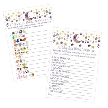 Imagem de Paper Clever Party Twinkle Little Star Baby Shower Games - Gender Neutral Emoticon Guessing Activities - 25 Cards Pack - Fun for Guests - Purple and Gold Moon Theme