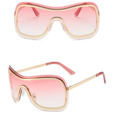 Imagem de JRLLFD Óculos de sol sem aro grandes, feminino, masculino, peça única, viseira, máscara, à prova de vento, grandes tons, uv400 (rosa)