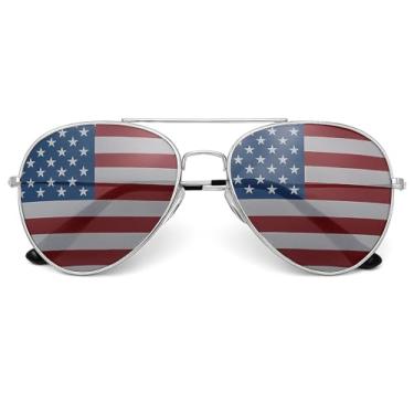 Imagem de Óculos de sol aviador com a bandeira americana grinderPUNCH, Prata, One Size