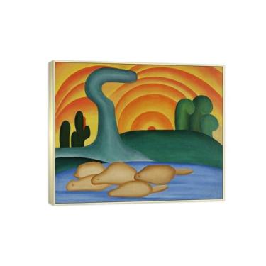Imagem de Tarsila do Amaral Famosas Impressões em Tela-Imagem arte parede lona-Moldura Prata Pintura decoração quarto Sala de estar(sol poente) 20x25cm