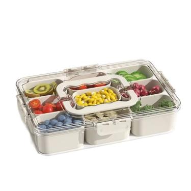 Imagem de KINNKYUU Recipiente para lanches com tampa | Bandeja de servir dividida para charcutaria, frutas e lanches | Seguro para lava-louças, sem BPA, organizador portátil de armazenamento de alimentos para