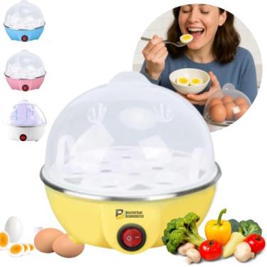 Imagem de Cozedor De Ovos Elétrico Portátil Cozinha À Vapor 110v e 220v Panela A vapor de Ovos Elétrico Vapor Cozinha Multi Funções Ovos Egg Ovo Cozido Prático (Amarelo-110v)