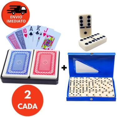 Imagem de Kit Baralho Duplo 108 Cartas 100% Plástico E Dominó De Osso 28 Peças G