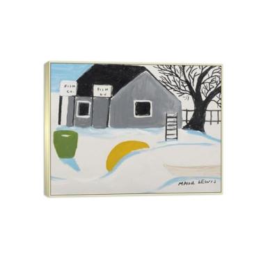 Imagem de Maud Lewis Famosa Pintura-Impressões em Tela Reprodução-Quadro Sala de Estar(Fish) 60x80cm-23x31in Moldura de Prata