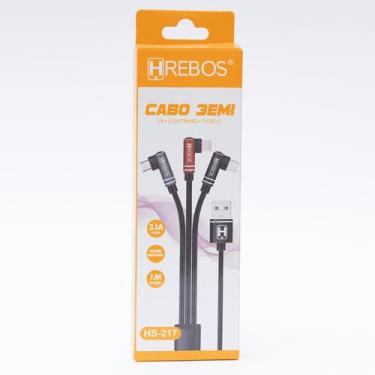 Imagem de Cabo 3 x1 Micro USB V8, Lightning, Tipo C Em L Hrebos HS-217