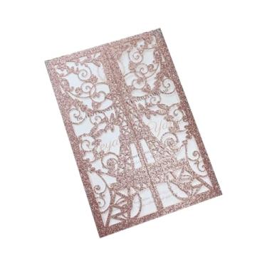 Imagem de Cylallen 50 peças corte a laser Torre Eiffel cartão de convite de casamento aniversário festa de quinze anos de noivado festa festa convites jaqueta 12,7 x 18 cm (ouro rosa brilhante)