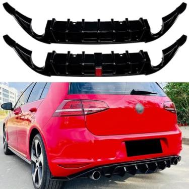 Imagem de Lábio do para-choque traseiro compatível com Golf MK7 GTI 2013-2016 Kit de carroceria para para-choque traseiro difusor divisor protetor acessórios para carro (preto brilhante com lâmpada)