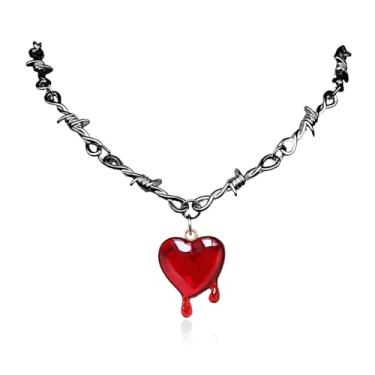 Imagem de Colar de sangue com pingente de coração vermelho fantasia de vampiro arame farpado colares gargantilha para mulheres, Metal, Sem Pedra Preciosa