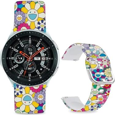 Imagem de Sjiangqiao Pulseiras estampadas com padrão compatíveis com Samsung Galaxy Watch de 46 mm/Watch 3 de 45 mm/Gear S3 Frontier/Classic/Pebble Time/V, pulseira de silicone de 22 mm para homens e mulheres