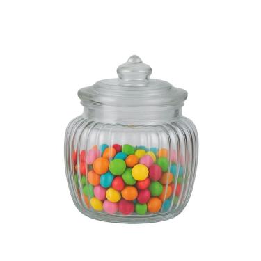 Imagem de Baleiro Vidro Canelado Transparente Decor Tampa Hermética 600ml - Tuut